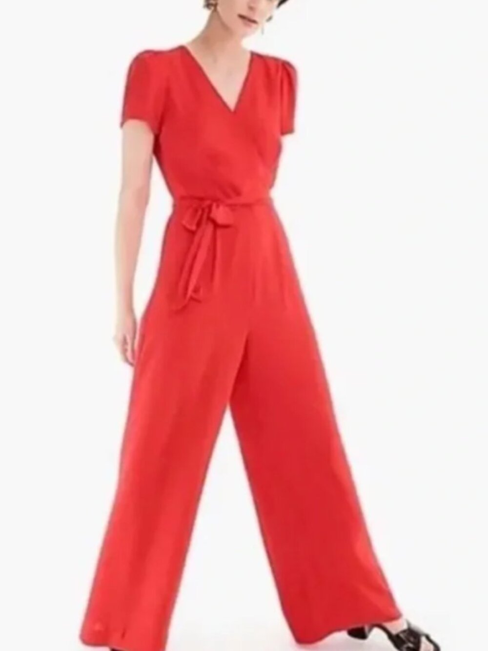 J CREW Dressy Red One Piece Jumpsuit Wrap Tie Waist Wide Leg Size 2